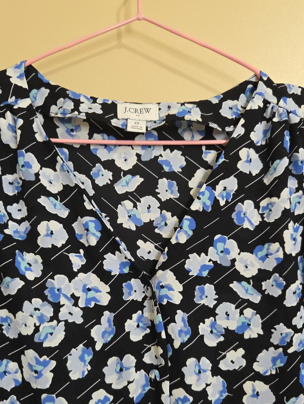 J. Crew Women's Black Floral V-Neck Long-Sleeve Blouse - Blue & White Floral